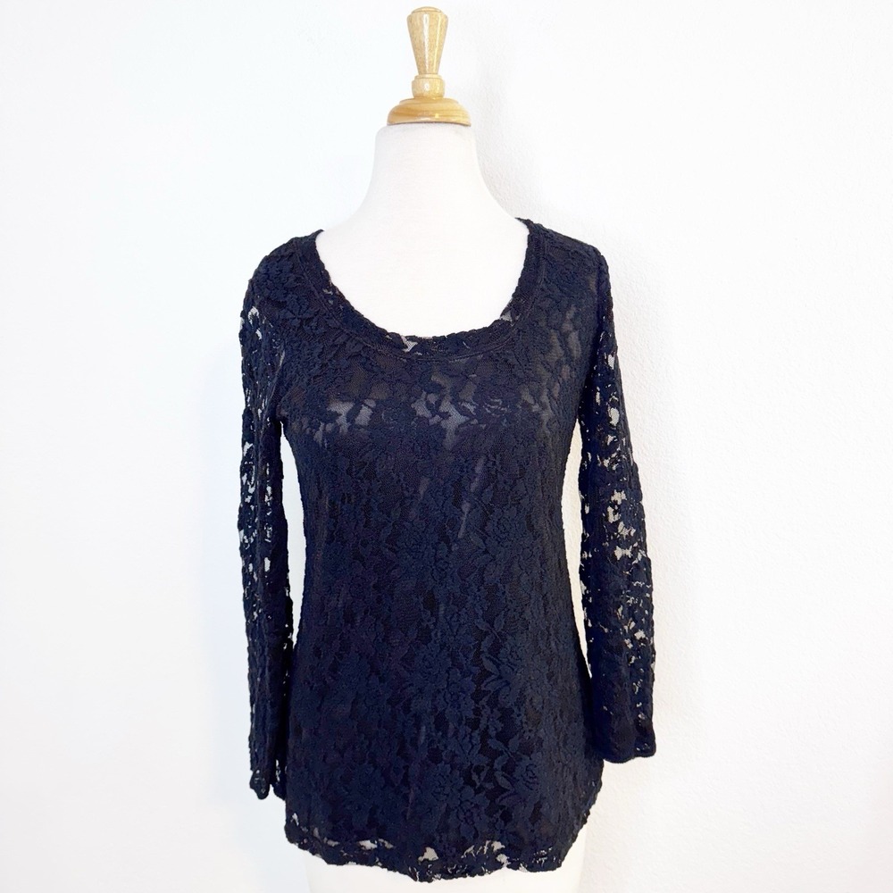 Ivy Jane Womens Lace Pullover Top Size S Black Long Sleeve Romantic Soft Goth